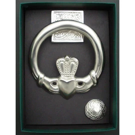 Robert Emmet Irish Claddagh Door Knocker made of Solid Brass with Mounting Bolts/Square Back/Satin Nickel Silver 5.5″ X 5″