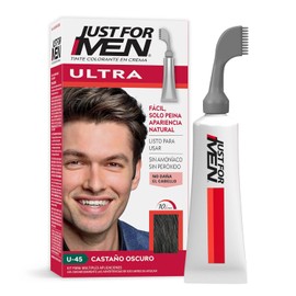 Just For Men Ultra, Tinte para Canas, Castaño Oscuro U45, con Cepillo de Fácil Aplicación, 35g
