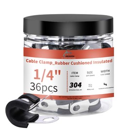 AKIHISA - Juego de 36 abrazaderas de cable de 6 mm, acero inoxidable 304 con revestimiento de goma de acero inoxidable 304 con abrazadera de cable aislada, abrazadera de metal, abrazaderas de bucle, abrazadera de tubo para cableado, tuberías y mangueras
