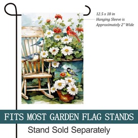 Texupday Adirondack Chair With Red White Daisy Flower Bird Decoration Spring Summer Floral Garden Flag Seasonal Holiday Outdoor Yard Banner 12" x 18"