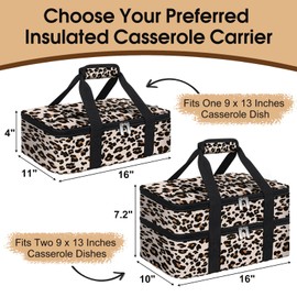 MIAOJIE Insulated Casserole Carrier, Portable Casserole Carrier for Hot or Cold Food Lunch Tote Warmer or Cooler Bag, Lasagna Lunch Bag for Potluck Parties- Fits 9" x 13" Baking Dish-Leopard