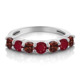 Gem Stone King 925 Sterling Silver Red Garnet and Red Ruby Anniversary Ring For Women | 1.46 Cttw | Round 3.5mm | Available in size 5, 6, 7, 8, 9