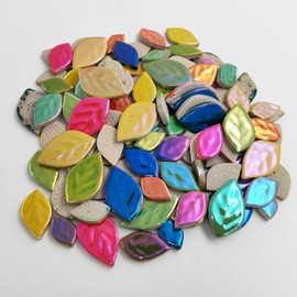 500g Random Iridescent Leaves Ceramics Mosaic Tiles,Making Creative 3 Size Ceramic Mosaic Pieces for DIY Craft,Flowerpots, Vases, Cups, Garden Decor Mosaic Making Supplies (Mix Color)