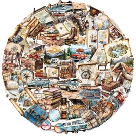 50Pcs Retro Travel Stickers Pack, Vintage Aesthetic Stickers for Suitcase, Journal, Scrapbook, Water Bottle, Laptop, Computer, Skateboard, Notebook, Waterproof PET Transparent Sticker