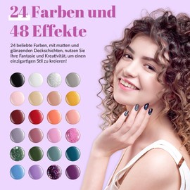 Phoenixy 24 Stk. Shellack Set Starterset mit Lampe, U V Nagellack Set Gelnägel Set mit Unterlack Überlack Matte Überlack Geschenke für Frauen