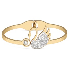 WEVENI Swan Jewelry Gifts for Women Girls Cute Swan Bracelet Cuff Bangle 18k Gold Plated Stainless Steel Goose Swans Charms (Gold Plated)