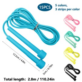 YDHfdc 15 Pcs Speed Skipping Ropes for Adults Kids 2.8m Adjustable Skipping Rope with Non Slip Handle Jump Rope for Fitness, Crossfit, Schools, Family Workouts