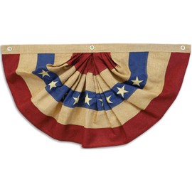 American Embroidered Vintage Burlap USA Bunting Flag - 4x2ft Sewn Stars and Stripes Burlap Flag for All Season Decor