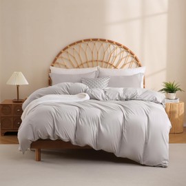 JSD Light Grey Duvet Cover Set Queen Size, 3 Piece Duvet Cover with Pillow Shams, Soft Brushed Microfiber Zipper Closure, Comforter Not Included