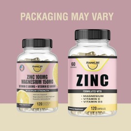 Happi Mi Zinc 100mg, Magnesium Glycinate 150mg, Vitamin D3 5000 IU, Vitamin C 500mg - 120
