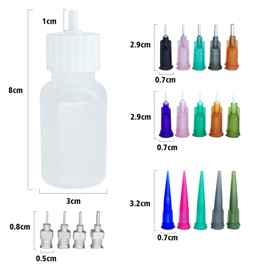 Xmasir Multi-purpose precision applicator JAC bottle for henna set 4 pcs.1 oz bottle with 4 pieces caps and 16 pieces needle tip sizes