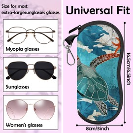 Cabreche Glasses Case Sunglasses Eyeglass Soft Case Zipper Light Neoprene Pouch with Metal Belt Clip Aesthetic Cute Women Men-Sea Turtle