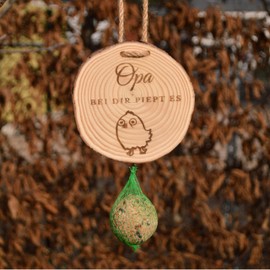Grandpa Gift | Funny Gift Idea Birthday Made of Wood | for the Best Garden | Grandpa's Beep Show for Hanging | Bird Feeder for Wild Birds | Fat Ball Holder Small