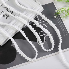 Flecos de bolas con adornos de pompones – Cinta para coser flecos, borlas, accesorio de encaje para manualidades, decoración del hogar (blanco, 20 yardas)