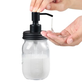 Amolliar Mason Jar Bathroom Accessories Set(4 Pcs) -Lotion Soap Dispenser &Cotton Swab Holder &Toothbrush Holder-Rustic Farmhouse Decor Apothecary Jars Vanity Organizer-Rustic Farmhouse Decor (Black)