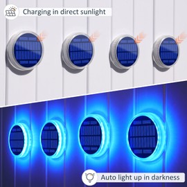 Blue Solar Deck Dock Lights Solar Powered, Step Warning Lights for Outside Driveway Sidewalk Garden Pathway Yard (4 Pack)