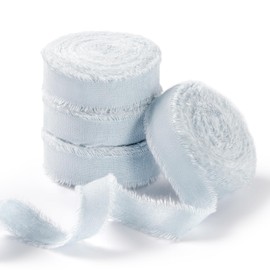 FAKILO Natural Rustic Cotton Ribbon with Frayed Edge, Light Blue 100% Cotton Ribbon 5/8"x 24yds for Vintage Wedding Bouquets,Invitations,Baby Shower,Gift Wrapping,DIY Crafts,Home Decor