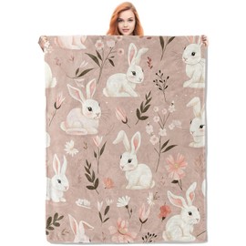 VANZEV Bunny Rabbit Fleece Blanket Gifts for Kids and Adults, Cute Animal Floral Cozy Throw Blanket, Soft Warm Plush Blanket with Adorable Bunnies for Home Decor, 60x80 Inches