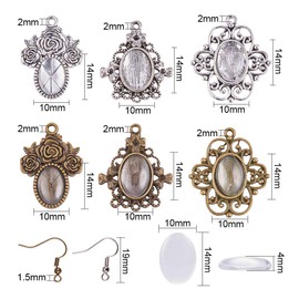 PH PandaHall 36pcs 3 Style Earring Pendant Tray Bezel Cabochon Settings, 40pcs Oval Transparent Glass Cabochons and 40pcs Brass Earring Hooks (Antique Silver & Bronze)
