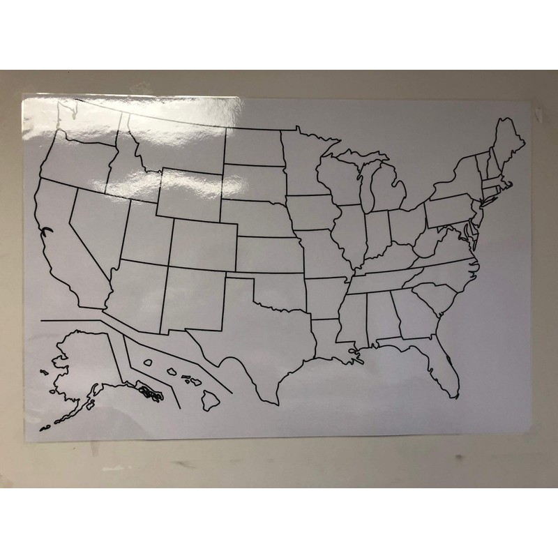 Blank US Map Laminated Dry Erase Poster, Reusable United States