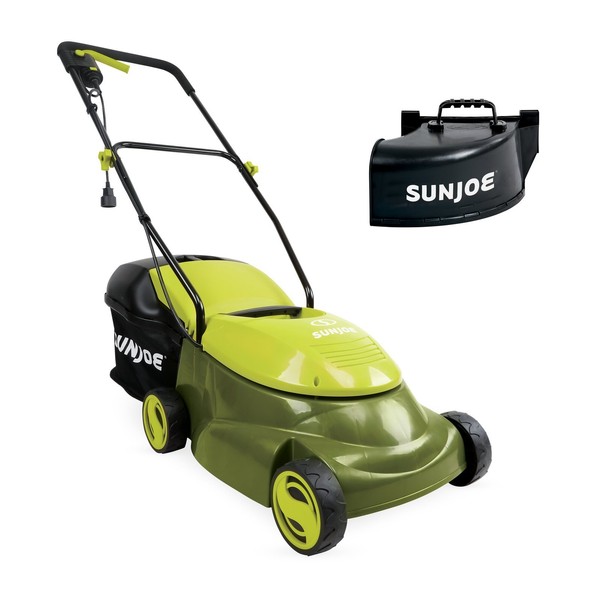 Sun Joe MJ401E-PRO Electric Lawn Mower w/Collapsible Handle, 3-Position Height Control, 10.6-Gallon Bag and Side Discharge Chute, 14"/13 Amp, Green