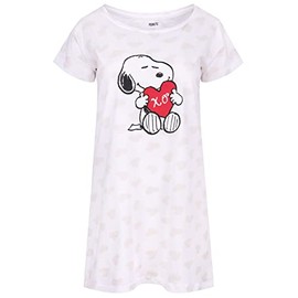 Snoopy Women's White Nightdress with Hearts Patterned, White