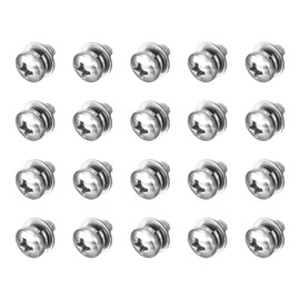 sourcing map M4 x 6mm 304 Stainless Steel Phillips Pan Head Machine Screws Bolts Combine with Spring Washer and Plain Washers 20Pcs