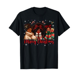 Merry Christmas Black Queen Girl African Santa Melanin Women T-Shirt