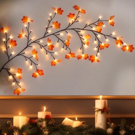 Fall Garland with Lights Plug in Maple Leaves Garland Fall Decorations Willow Vine Wall Decor, 5.25ft 72 LED Tree Branch Lights for Thanksgiving Autumn Decor