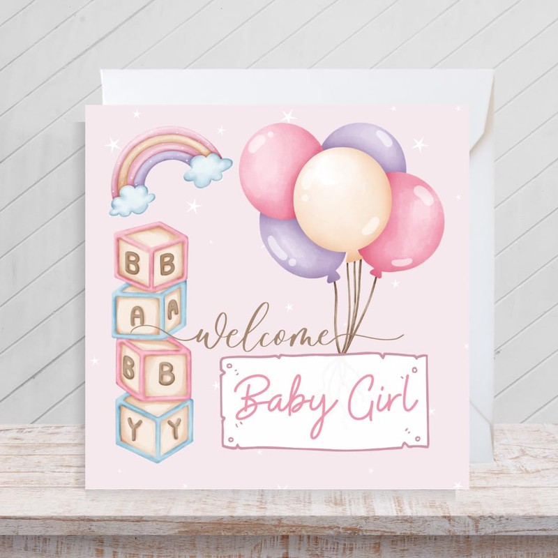 Second Ave Baby Girl Newborn Welcome Congratulations Square Card