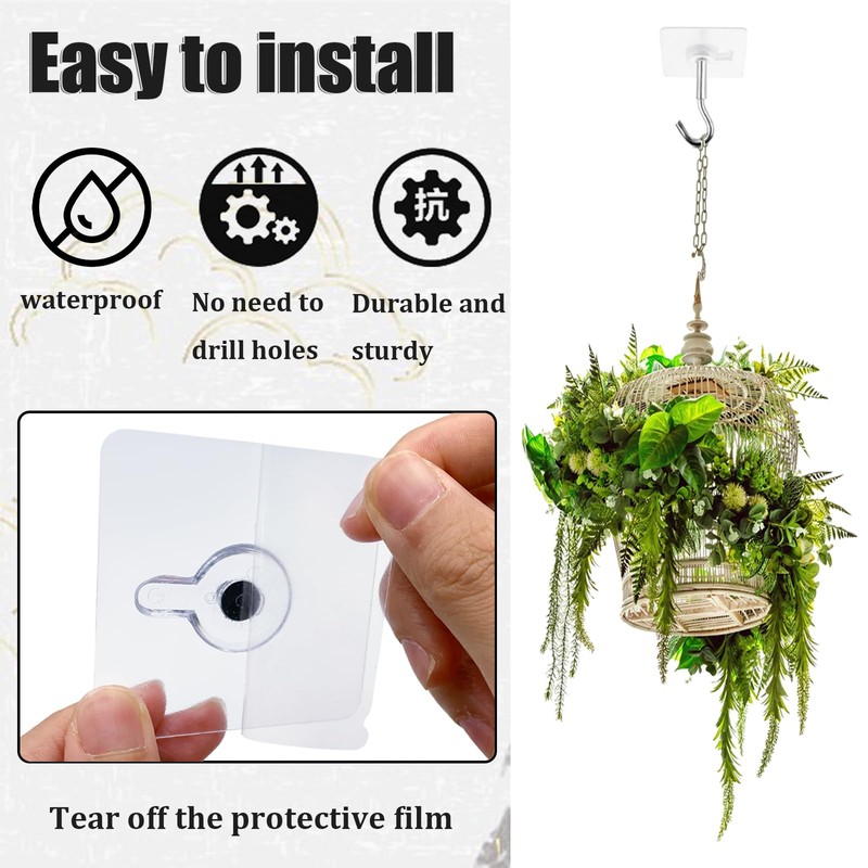 JDBZYDM 14 PCS Adhesive Ceiling Hooks, No Drill Ceiling Hooks