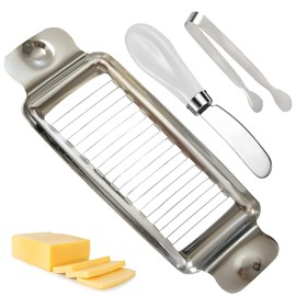 Butter Slicer Tool Set, 3 Pack Upgrade Stainless Steel Cheese Cutter with Butter Spreader Knife and Food Clip, Kitchen Slicing Tool for Eggs Fruit Baking Soft Solid Foods, Dishwasher Safe