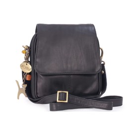 Catwalk Collection Leather Organiser Messenger Bag - Teagan - Black