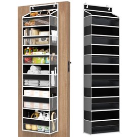 Over The Door Organizer, 6 Shelf Door Hanging Organizers with 6 Large Capacity Pockets, Behind Door Storage Hanging Shelves for Closet Wall Bathroom Bedroom Nursery