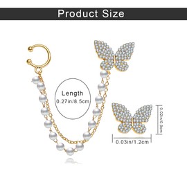 HSAJS Zirconia Crystal Butterfly Earrings, Butterfly Dragon Ear Cuff Ear Cuff with Pearl Chain, Butterfly Earrings Hanging, Cartilage Earrings, Crawler Tassel Earrings for Women, Alloy Steel, Zircon