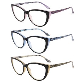 CRGATV Reading Glasses 3 Pack Blue Light Blocking Computer Readers for Women Stylish Cat Eye Design Anti Eyestrain & Glare +1.25 Strength