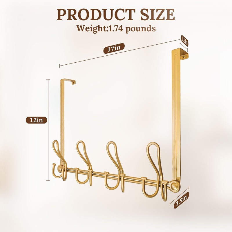 FantasHome Double Prong Over The Door Hook Rack with 12