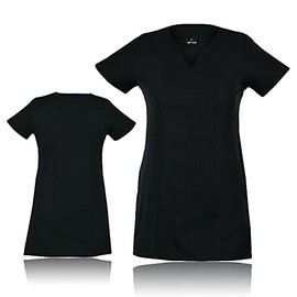 Spa Salon Tunic Uniform Health and Beauty Nail Work Wear Hairdressing Massage Therapist (Black, 12)