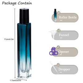 Yebeauty 12 Pack Glass Roller Bottles for Essential Oils 10ml Travel Roll on Bottles for Massage with Stainless Steel Balls, Perfume Rollerball Empty with Opener, Funnels, Droppers, Blue Gradient