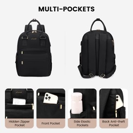 LOVEVOOK 13.3 Inch Backpack Womens Small Fashion Rucksack Bag for Ladies with USB Port Waterproof Handbag for Girls Anti-theft Mini Casual Daypack City Pack for School Uni Travel, Black