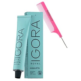 Sleekshop Comb + IGORA ROYAL HIGHLIFTS by Schwarzkapf Professional PERMANENT HIGH LIFTS Creme Hair Color Dye, 100% Coverage Cream Haircolor, Newest 2023-2024 Version (with SLEEKSHOP Argan-Oil Infused PINK Rat Tail Steel Pin Comb) (10-49 Ultra Blonde Beig