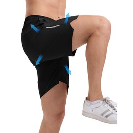 TBMPOY Men's Hiking Shorts Lightweight Quick Dry Water Resistant with Zipper Pockets Elastic Waist Drawstring Short Black XL