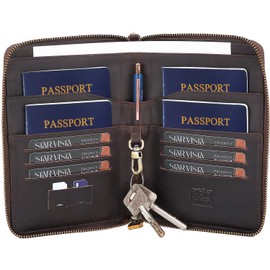 STAR VISTA Lorenzo Full Grain Leather Family Passport Wallet for 4, Large Travel Document Organizer for Exquisite Voyagers, Multi-Currency Compartments, RFID Blocking, AirTag Track, Dark Brown