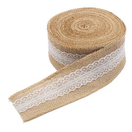 CCINEE 5.4 Yards Natural Jute Burlap Ribbon Roll with White Lace Trims Tape for DIY Crafts Wedding Decoration