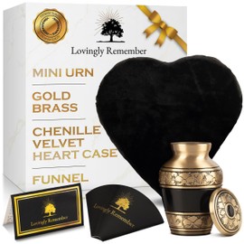 Mini Urns for Human Ashes Keepsake – Gold Brass and Chenille Velvet Heart Case