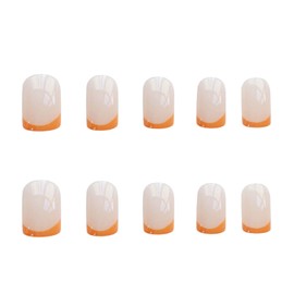 DANMANR Square Press on Nails Short Fake Nails French Acrylic Full Cover False Nails for Women and Girls 24PCS (Orange French)