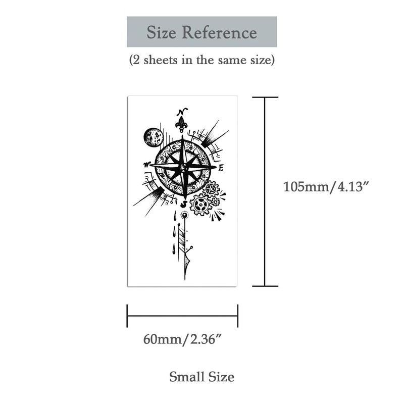 Oottati 2 Sheet Steampunk Compass Small Tiny Temporary Tattoo for