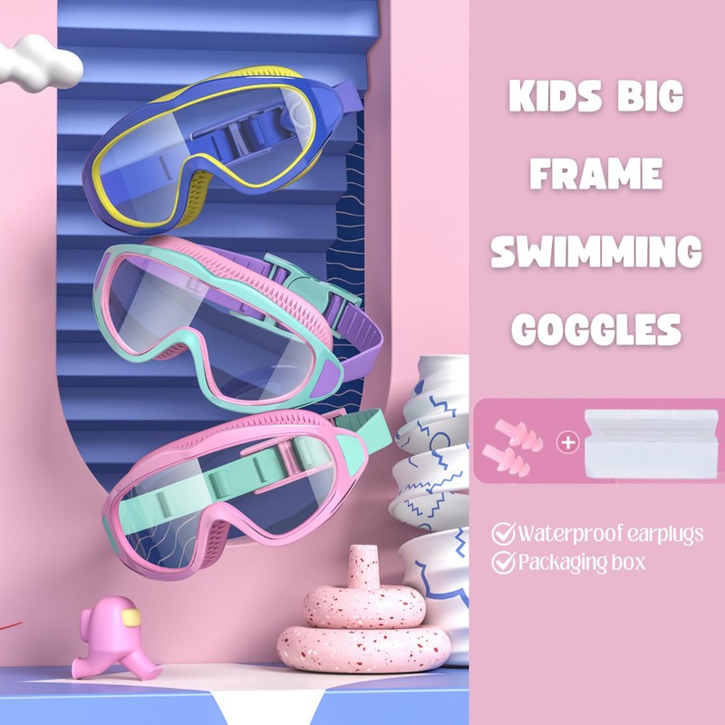 VerdeRoot Kids Big Frame Swimming Goggles with Anti-Fog Lenses, Waterproof