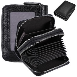 DOPENSPI Small Genuine Leather Wallet for Women with ID Window, RFID Blocking Credit Card Holder, Leather Wallet with Double Zip, Small Coin Pocket with 14 Card Slots