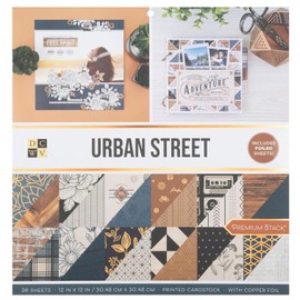 DCWV Printed Cardstock Paper 12x12, 36 Sheets of Scrapbook Paper for Crafts and Card Making, Double Sided Heavy Duty Cardstock with Foil Accents - Urban Street